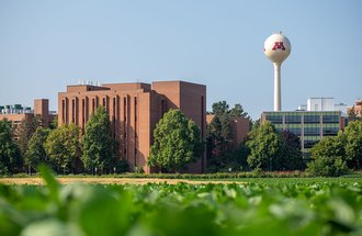 St. Paul campus with water tower in background.