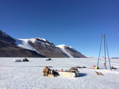 Scientists work in Antarctica.