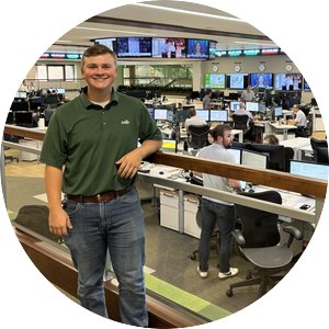 Wyatt Gonsior stands in the Cargill office