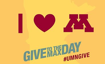 Give to the Max Day image with "I heart UMN" over an outline of the state of Minnesota