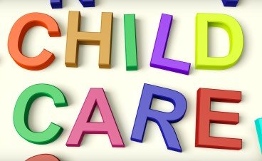 Child Care spelled out with colorful block letters.