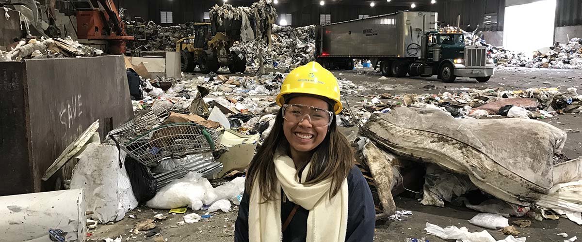 Sustainable systems management alumna Minette Saulog at the Ramsey/Washington County Recycling and Energy Center.
