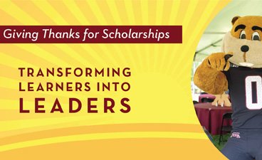 Giving Thanks for Scholarships: Transforming learners into leaders graphic.