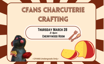 Image reads "CFANS charcuterie Crafting, Tuesday March 28, 2-4 P.M., Cherrywood Room