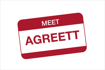 Nametag sticker that reads, Meet AGREETT.