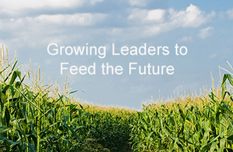 Cornfield with the words, "Growing leaders to feed the future" overlaid.