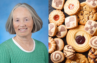 Food Science and Nutrition Professor Joanne Slavin side by side with holiday cookies.