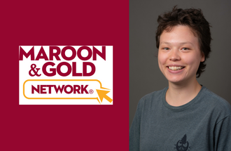 Sandra Liu and Maroon and Gold Network logo.